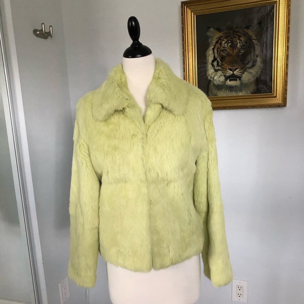 Chartreuse dyed rabbit hair jacket  size 8